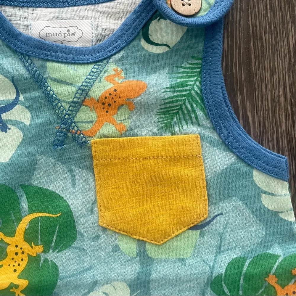 New! Mud Pie Lizard Print Baby Boy Romper 3-6 Months